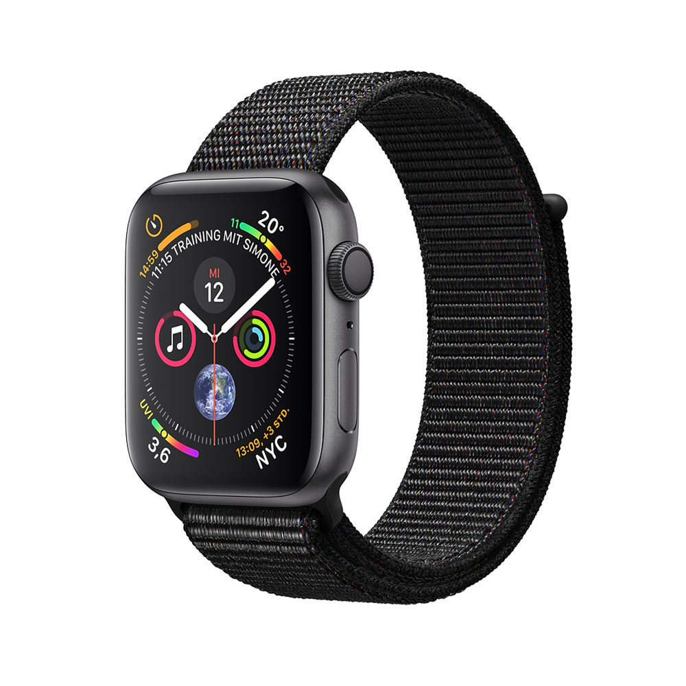 APPLE Watch Series 4 40mm Smartwatch Aluminium gewebtes Nylon, 130-200 mm, Armband: Schwarz, Gehäuse: Dunkelgrau