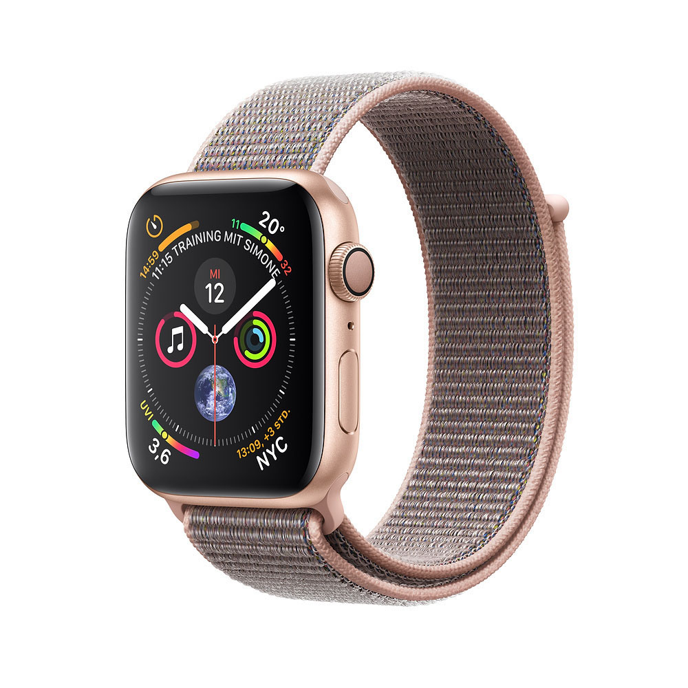 APPLE Watch Series 4 44mm Smartwatch Aluminium gewebtes Nylon, 140-210 mm, Armband: Sandrosa, Gehäuse: Gold