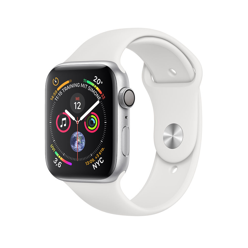 APPLE Watch Series 4 40mm Smartwatch Aluminium Kunststoff, 130-200 mm, Armband: Weiß, Gehäuse: Silber