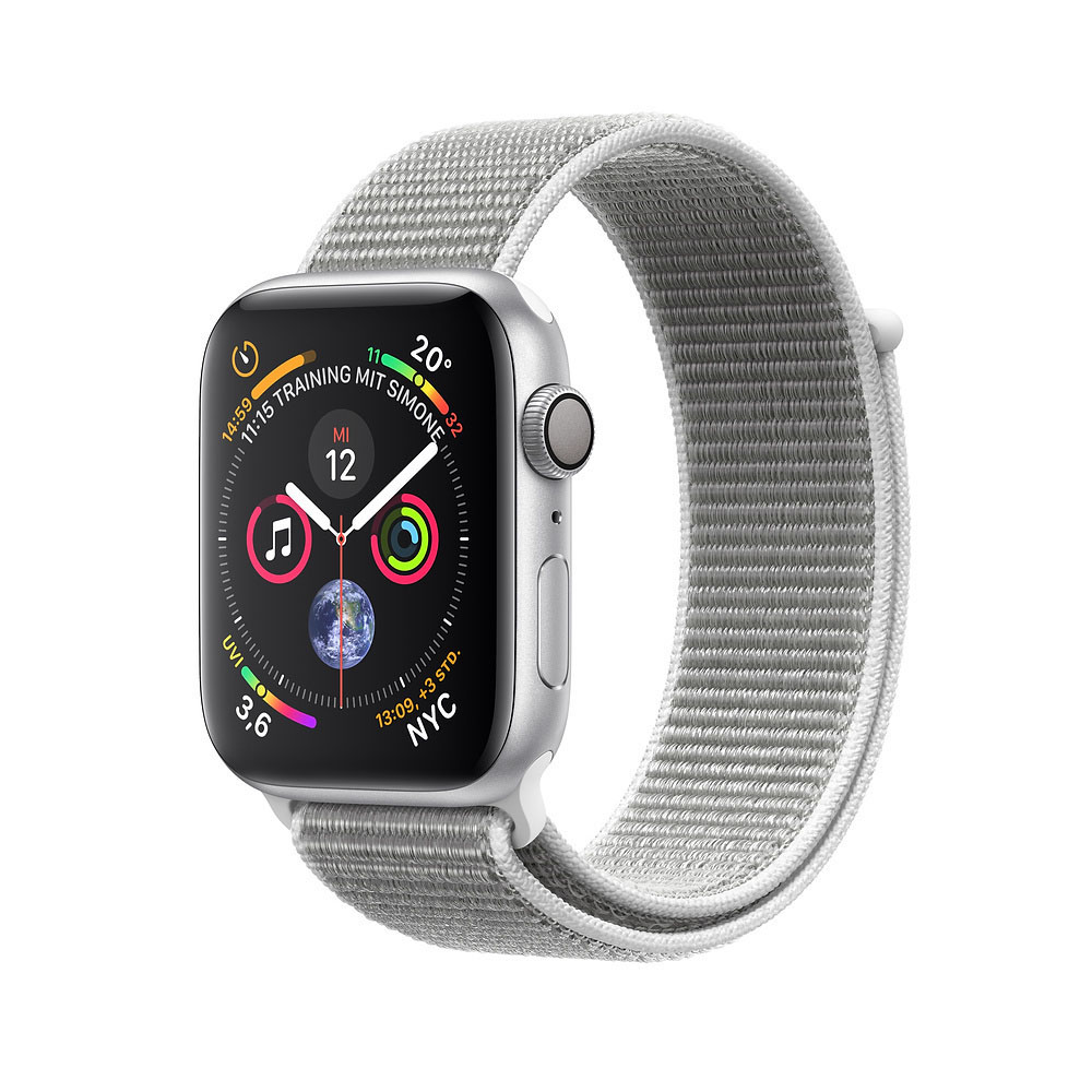 APPLE Watch Series 4 44mm Smartwatch Aluminium gewebtes Nylon, 140-210 mm, Armband: Silber, Gehäuse: Silber