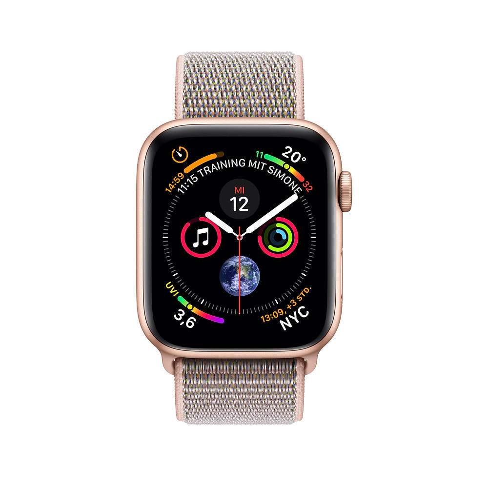 APPLE Watch Series 4 40mm Smartwatch Aluminium Nylon, 130-200 mm, Armband: Sandrosa, Gehäuse: Gold