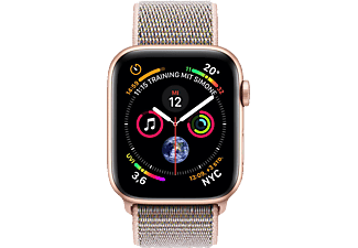 APPLE Apple Watch Series 4 44mm - Smartwatch (140-210 mm, gewebtes Nylon, Armband: Sandrosa / Gehäuse: Gold)