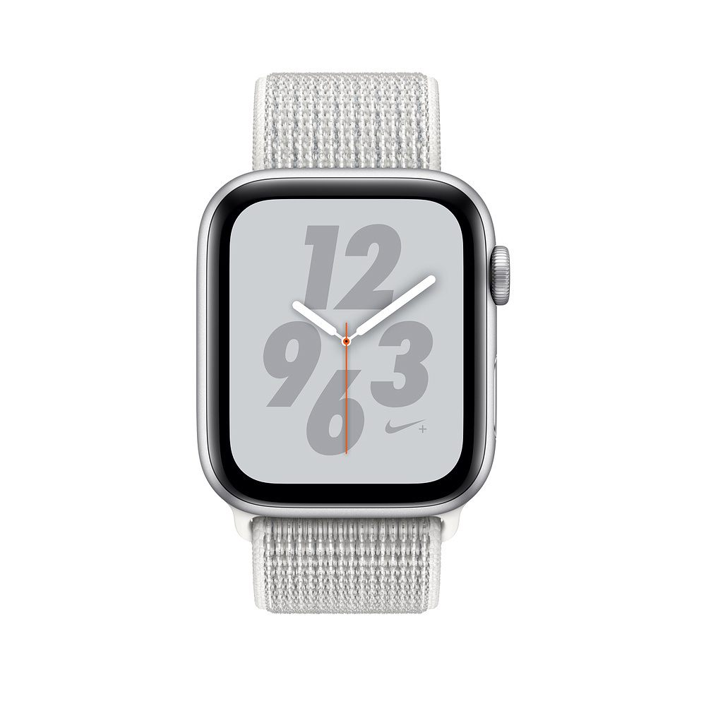 APPLE Watch Nike+ Series 4  44mm Smartwatch Aluminium gewebtes Nylon, 145-220 mm, Armband: Weiß, Gehäuse: Silber