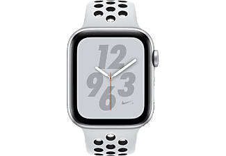 APPLE Watch Series 4 (GPS + Cellular) 44 mm Smartwatch Aluminium Kunststoff, 145-220 mm, Armband: Platinum/Schwarz, Gehäuse: Silber