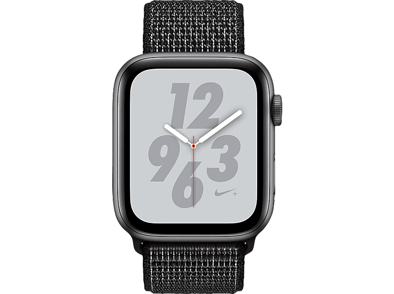 APPLE Watch Series 4 Nike GPS Cellular 44 mm Smartwatch Aluminium gewebtes Nylon 145 220 mm Armband Schwarz Gehause Dunkelgrau