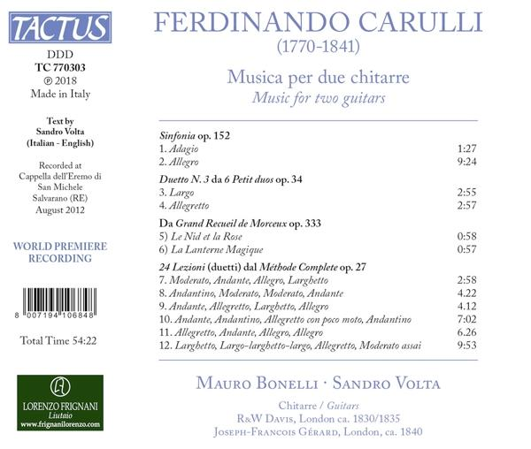 Die Rückseite einer CD-Hülle mit Text, der Musik für zwei Gitarren, Credits und einem Barcode beschreibt.
