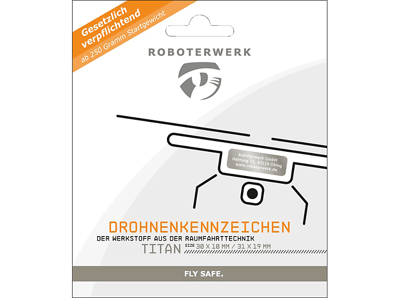 ROBOTERWERK Drohnenkennzeichen aus Titan-Gutschein Plakette, Kennzeichen, Silber
