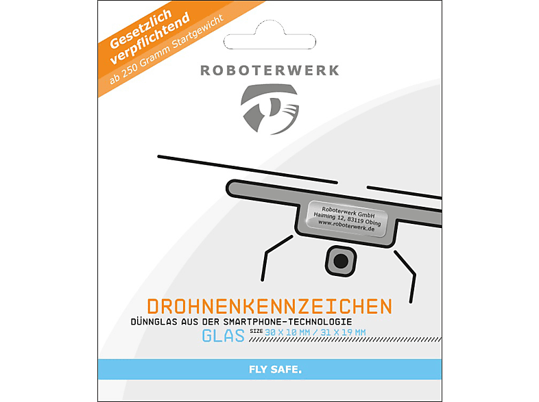 ROBOTERWERK Drohnenkennzeichen aus Glas-Gutschein Plakette, Kennzeichen, Transparent
