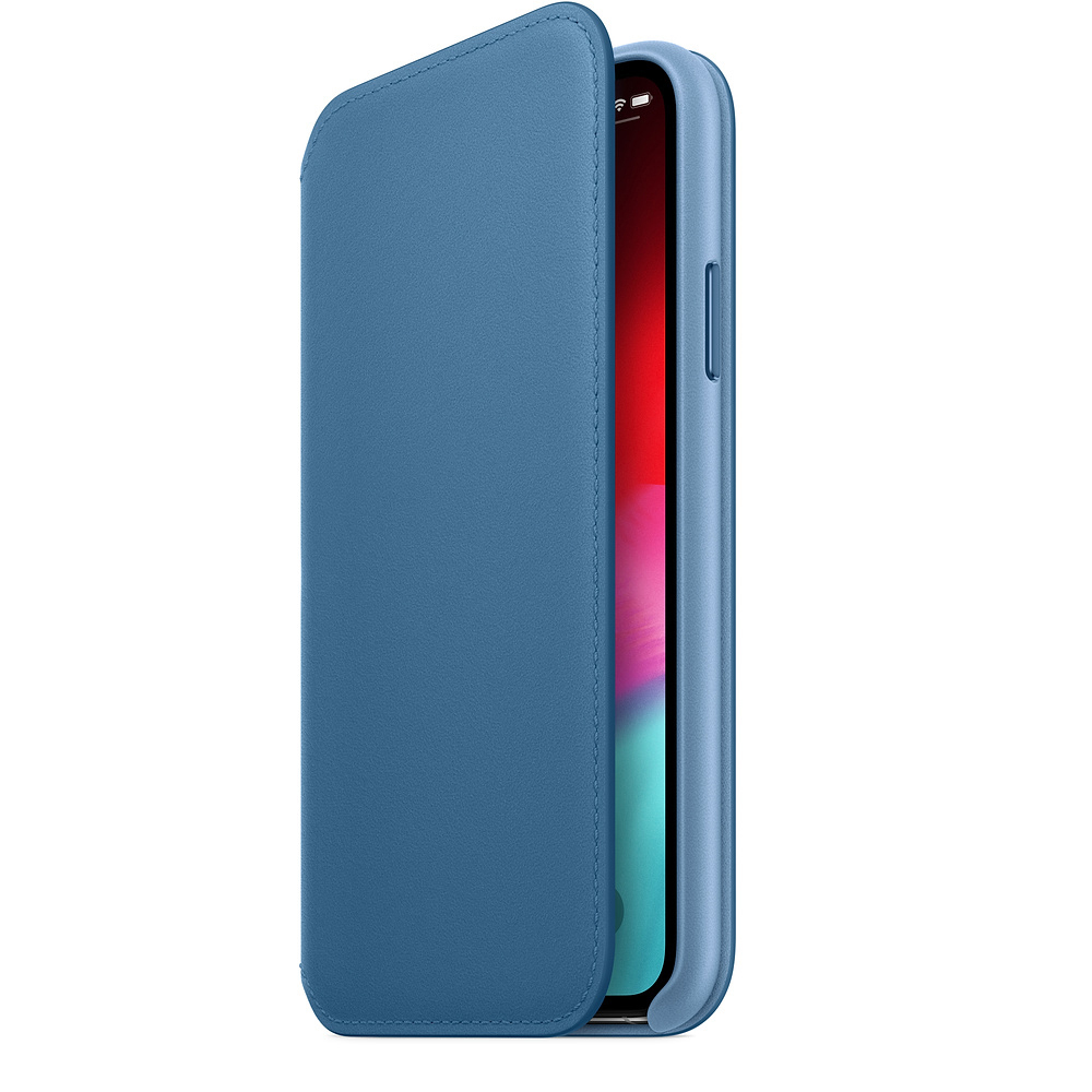 APPLE XS Leder Folio, Bookcover, Apple, iPhone XS, Cape Cod Blau