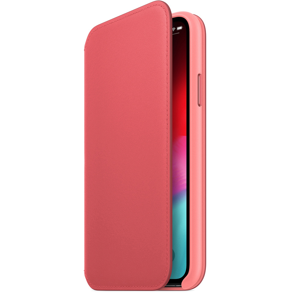 APPLE XS Leder Folio, Bookcover, Apple, iPhone XS, Pfingstrosenpink