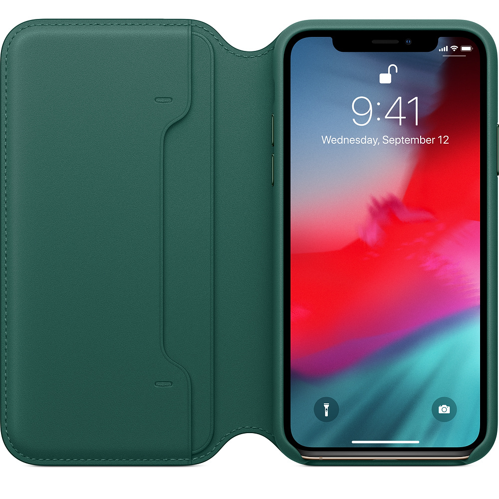 APPLE XS Leder Folio, Bookcover, Apple, iPhone XS, Waldgrün