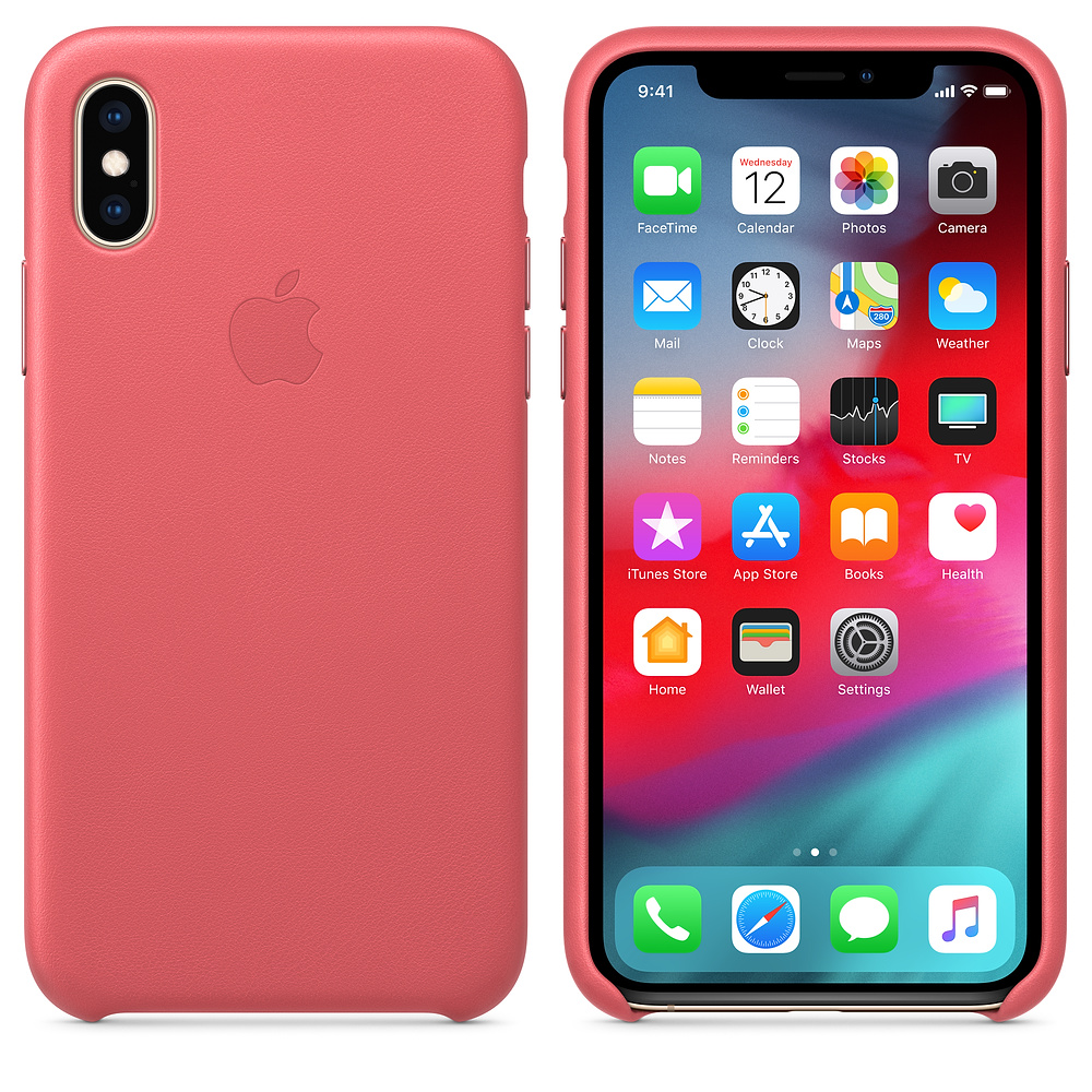 APPLE XS Leder Case, Backcover, Apple, iPhone XS, Pfingstrosenpink