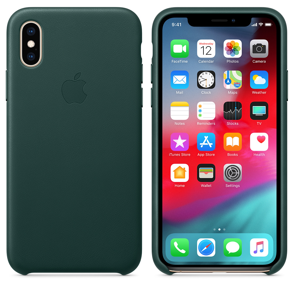 APPLE XS Leder Case, Backcover, Apple, iPhone XS, Waldgrün