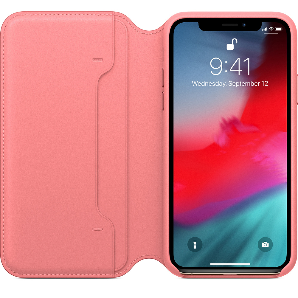 APPLE XS Leder Folio, Bookcover, Apple, iPhone XS, Pfingstrosenpink