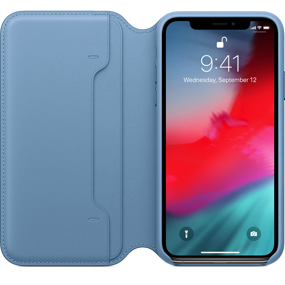 APPLE XS Leder Folio, Bookcover, Apple, iPhone XS, Cape Cod Blau