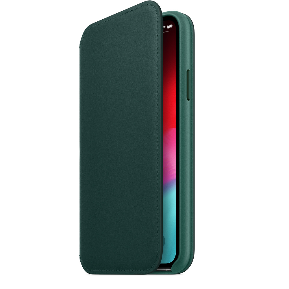 APPLE XS Leder Folio, Bookcover, Apple, iPhone XS, Waldgrün