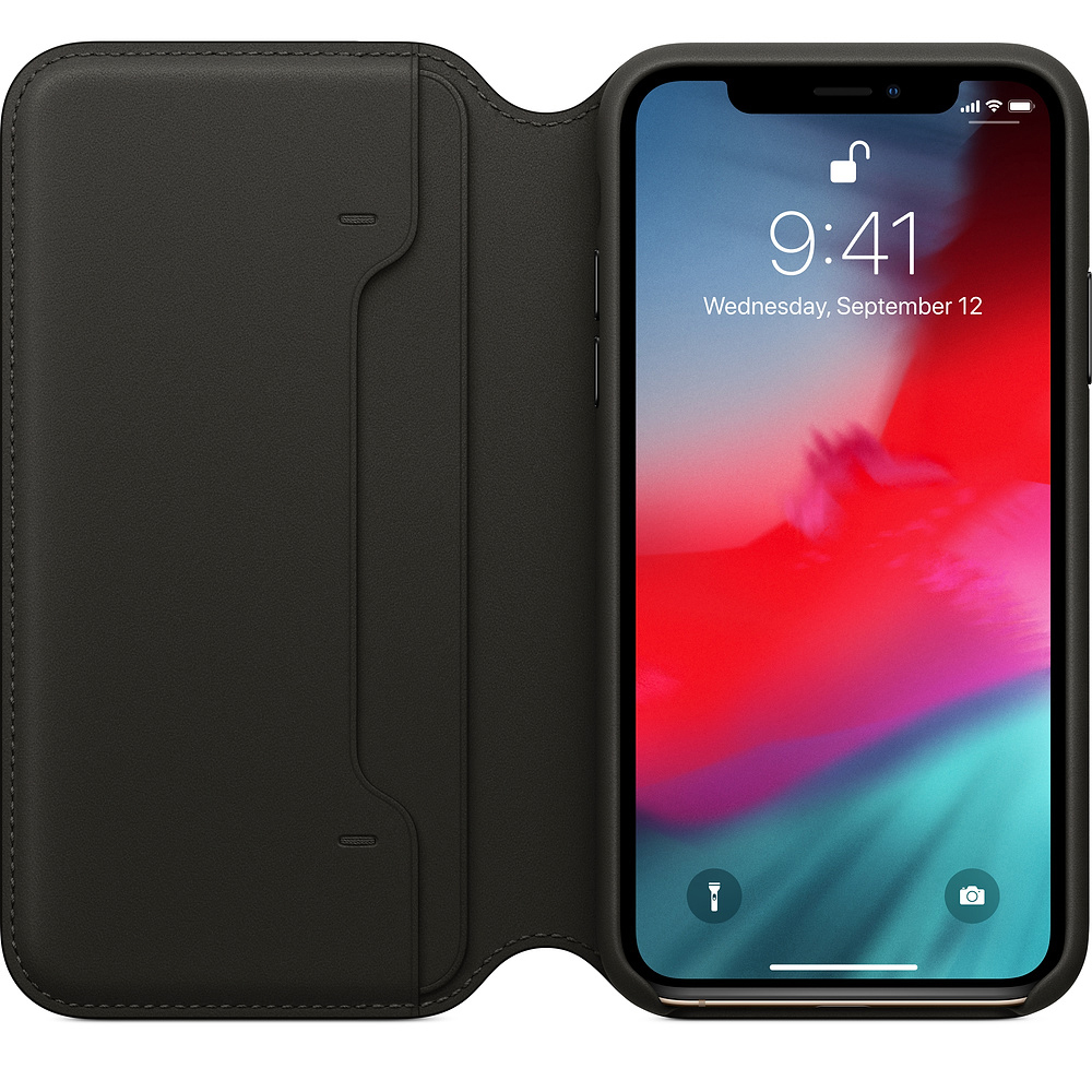 APPLE XS Leder Folio, Bookcover, Apple, iPhone XS, Schwarz