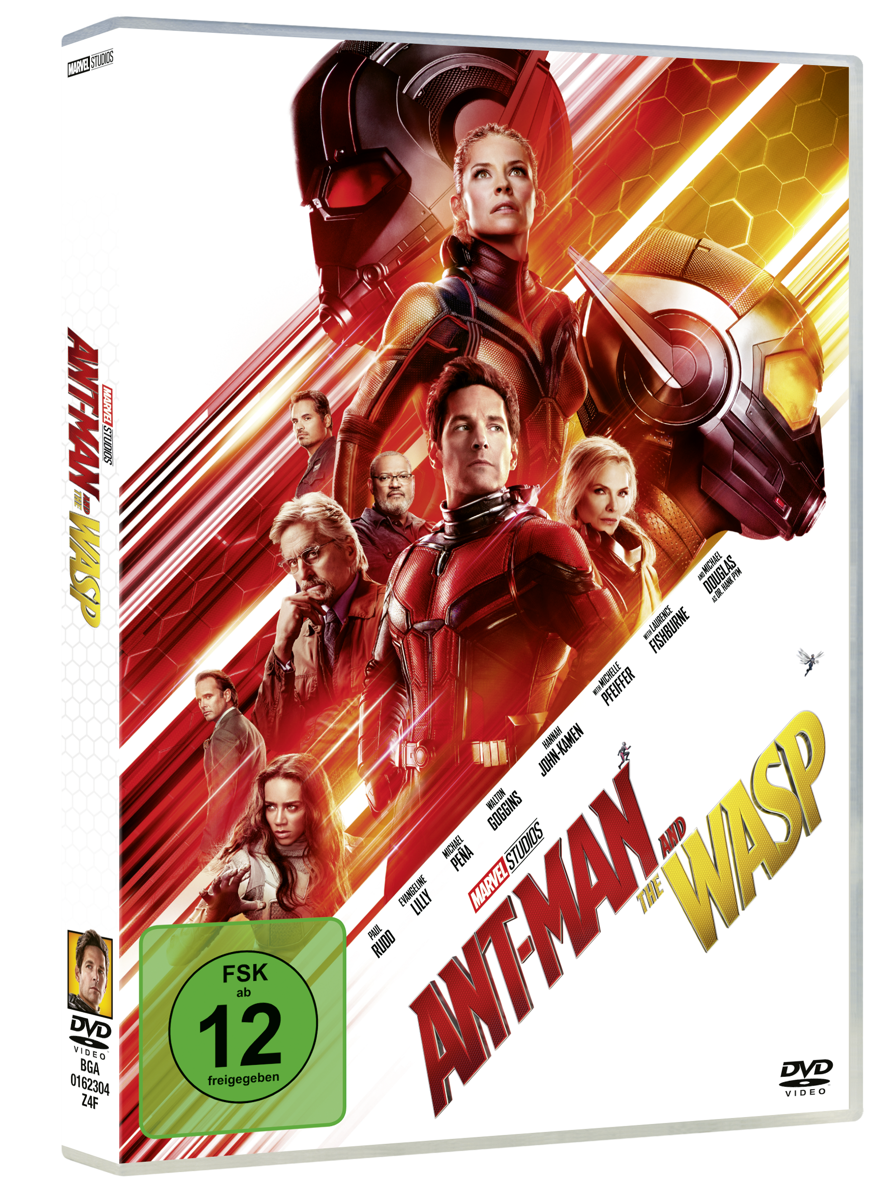 DVD-Hülle für den Film Ant-Man and The Wasp, mit Schauspielern und Filmtitel auf weißem Hintergrund.