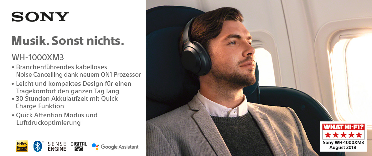 SONY Bluetooth Kopfhörer WH-1000XM3 mit Geräuschminimierung, schwarz