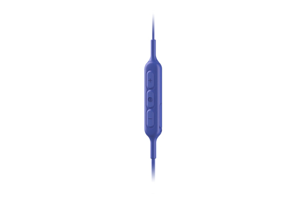Eine blaue Fernbedienung mit drei Tasten.