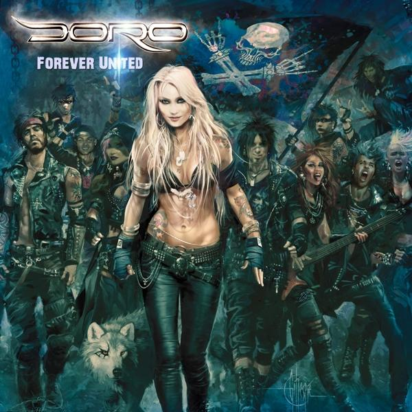 Albumcover mit einer blonden Frau und einer Gruppe von Leuten, mit Totenkopf und Knochen.