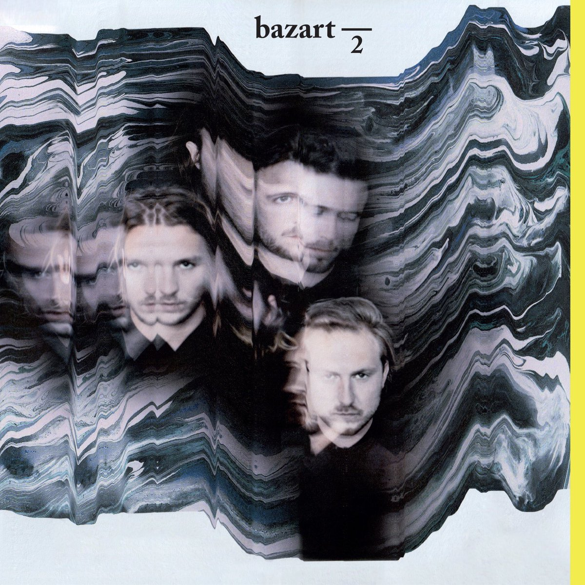 Albumhoes: Meerdere gezichten in een golfachtig patroon.