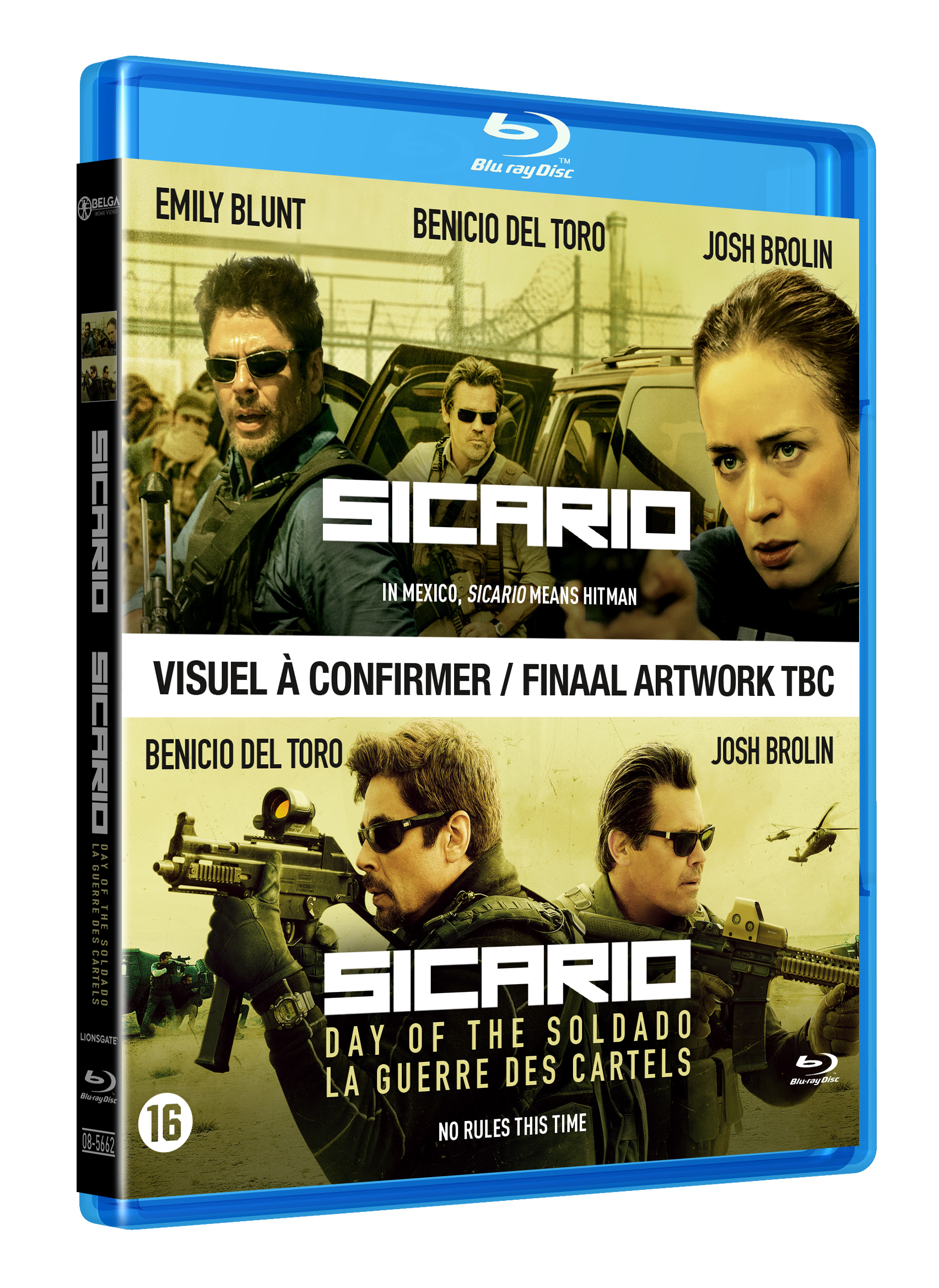Coffrets Blu-ray de Sicario et Sicario : Day of the Soldado avec les acteurs Emily Blunt, Benicio Del Toro et Josh Brolin.