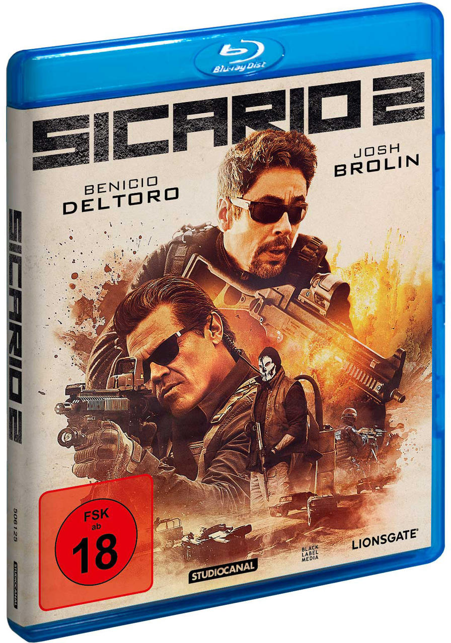 Blu-ray-Disc-Hülle für den Film Sicario 2, mit Schauspielern und Filmtitel.