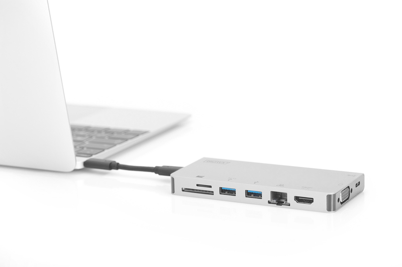 DIGITUS DA-70866 USB Typ-C, HDMI 4K UHD, VGA, USB-C, USB 3.0, RJ45, PD 3.0, Silber