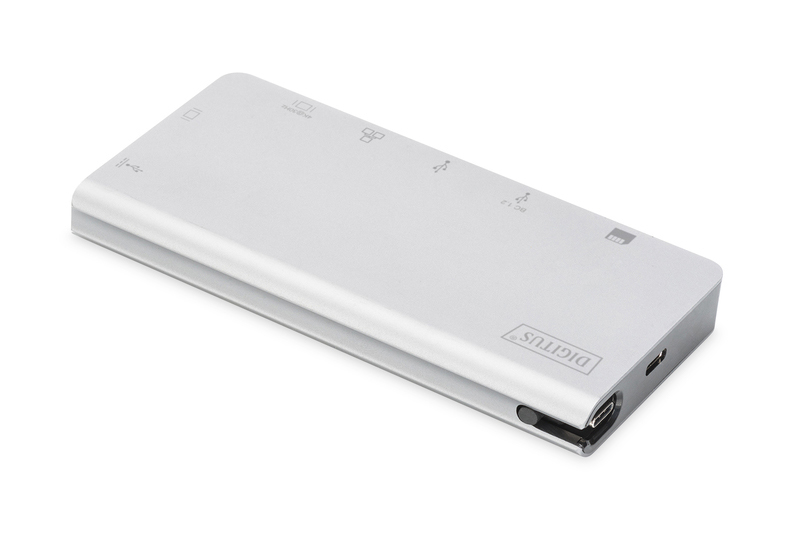 DIGITUS DA-70866 USB Typ-C, HDMI 4K UHD, VGA, USB-C, USB 3.0, RJ45, PD 3.0, Silber