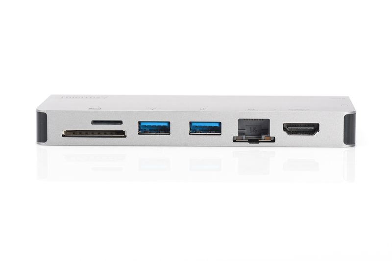 DIGITUS DA-70866 USB Typ-C, HDMI 4K UHD, VGA, USB-C, USB 3.0, RJ45, PD 3.0, Silber