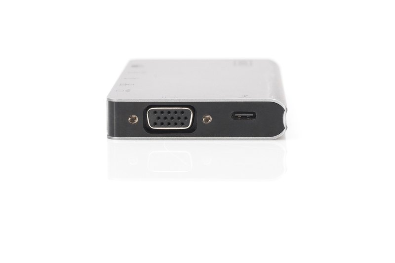 DIGITUS DA-70866 USB Typ-C, HDMI 4K UHD, VGA, USB-C, USB 3.0, RJ45, PD 3.0, Silber