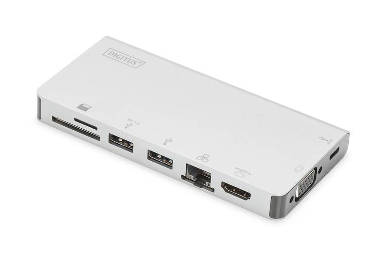 DIGITUS DA-70866 USB Typ-C, HDMI 4K UHD, VGA, USB-C, USB 3.0, RJ45, PD 3.0, Silber
