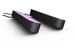 Two black light bars with pink light facing up, against a white background.