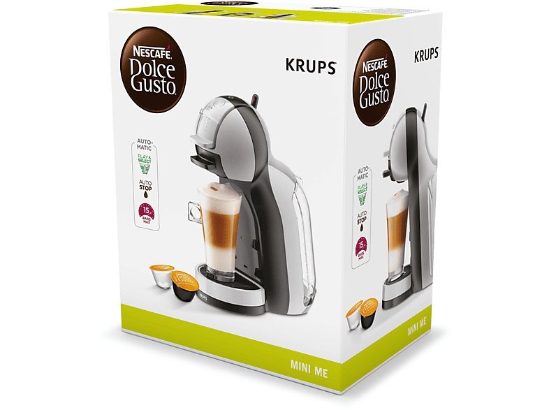 Krups KP123H10 Nescafé Dolce Gusto Mini Me, Capsule Coffee Maker with 15 Bar Pressure Capacity, 0.8 L Capacity, Cold or Hot Drinks, Play&Select, Thermoblock, 35 Types of Coffee, Red/Black