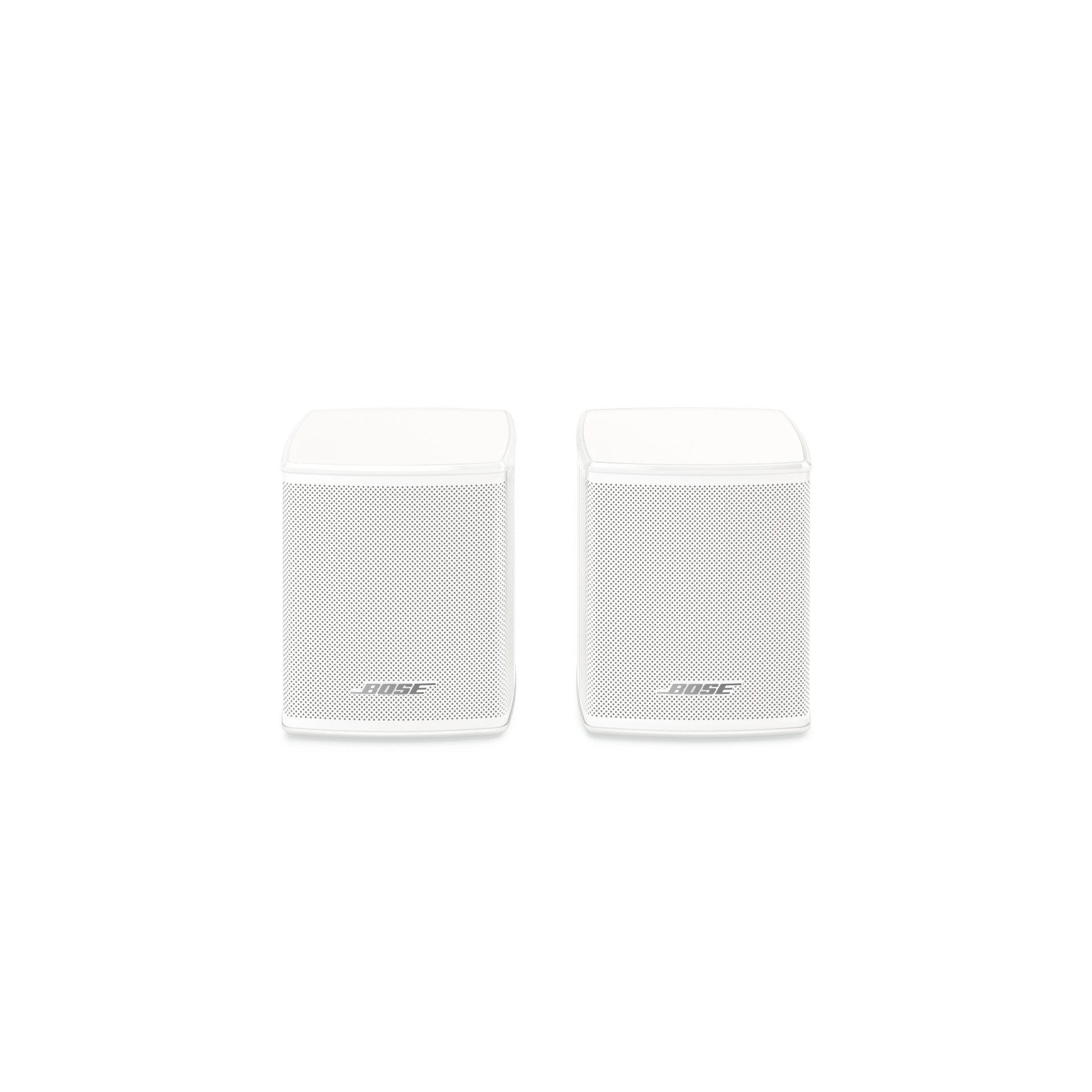 Deux enceintes Bose blanches sur fond blanc, isolées.