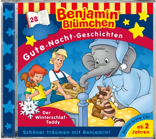 CD-Cover: Benjamin Blümchen-Cartoon mit Figuren und Text auf Deutsch.