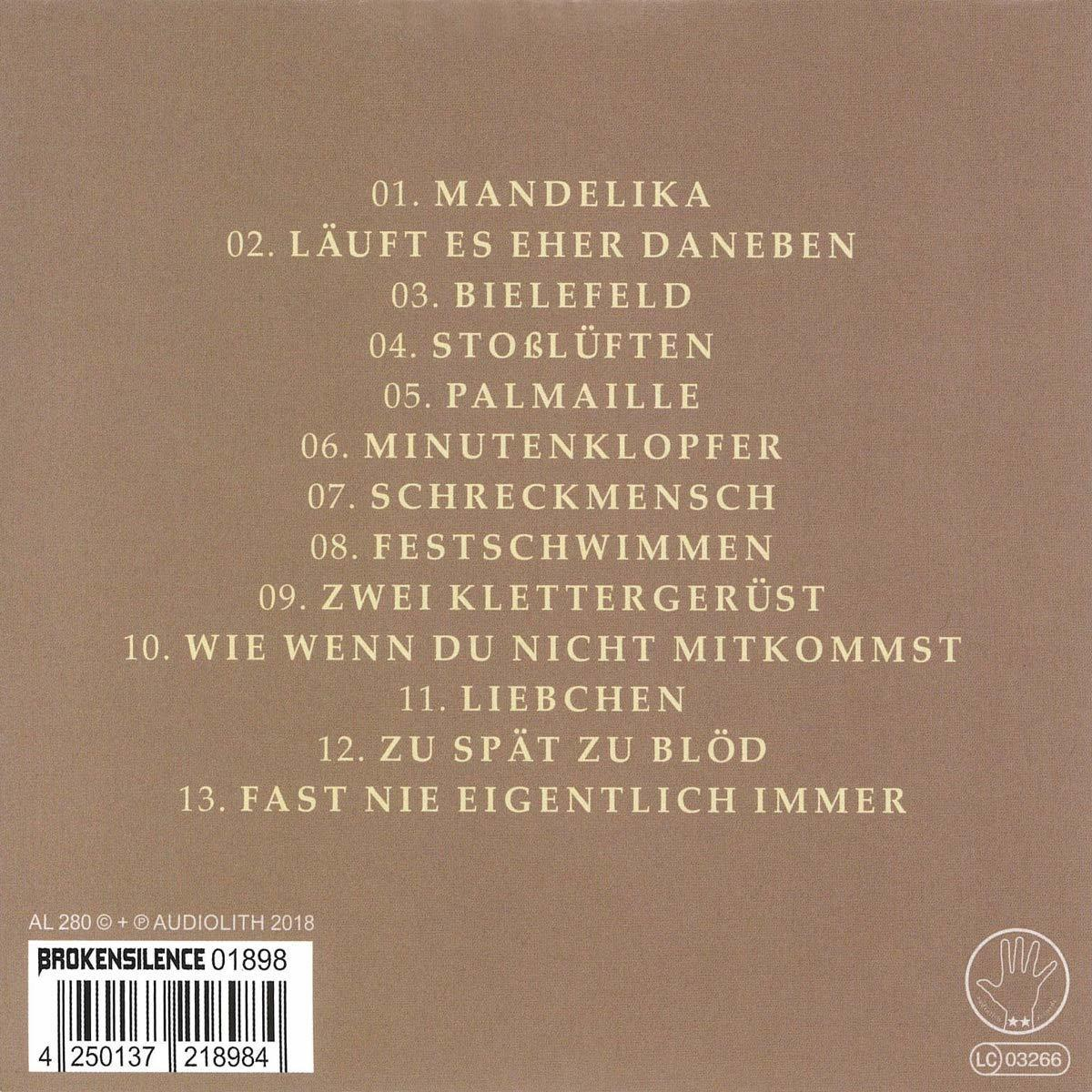 Albumcover mit deutschem Text. Das Cover zeigt Titelliste und Albumdetails. Beigefarbener Hintergrund.