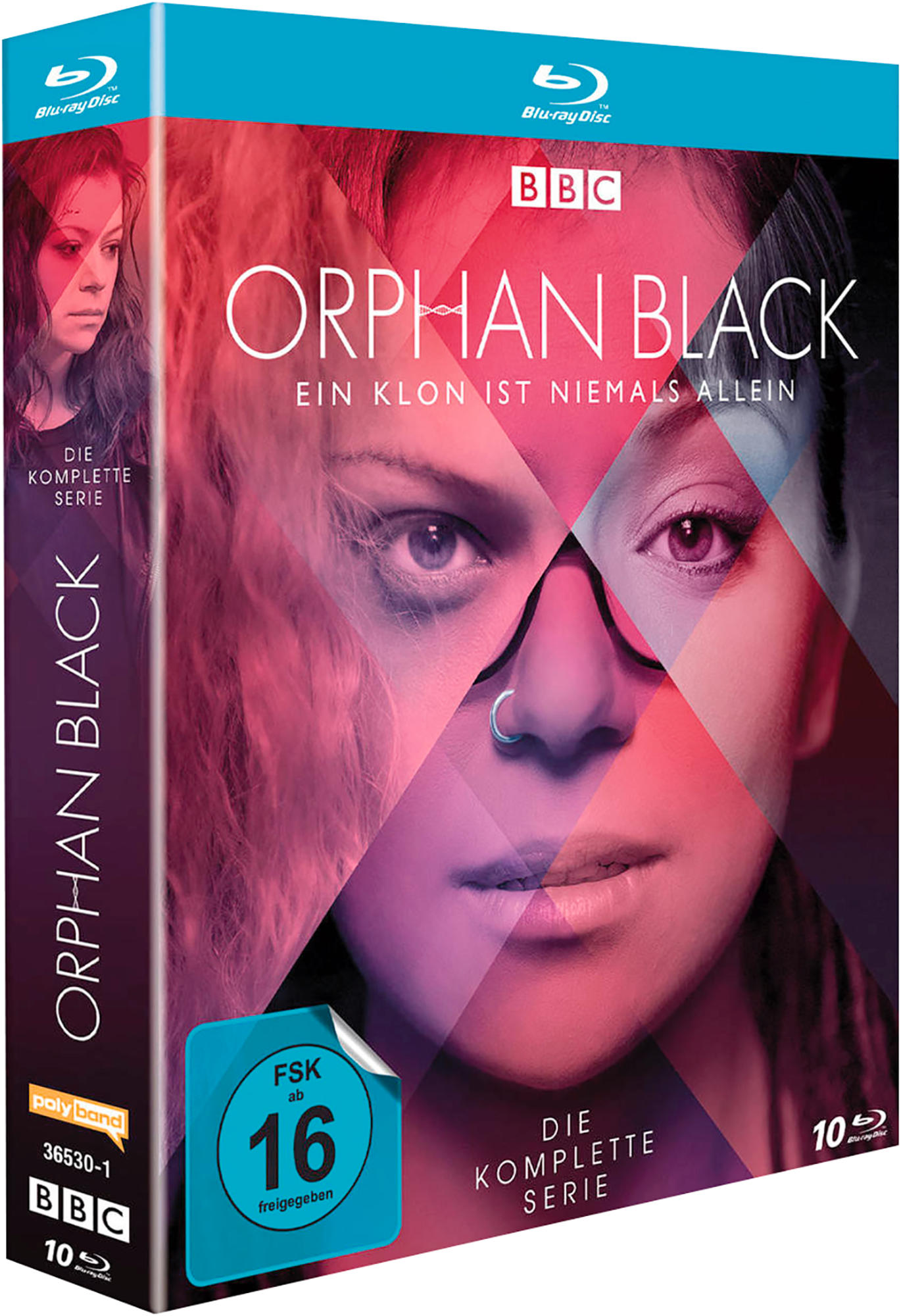 Orphan Black DVD-Hülle. Zeigt eine Frau mit schwarzen Haaren und dunklem Hintergrund.