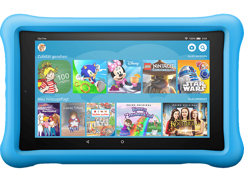 AMAZON Fire HD 8 Kids Edition, Tablet, 32 GB, 8 Zoll, Schwarz mit blaue kindgerechte Hülle