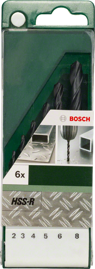 Egy Bosch fúrószárak csomagja, a méretekkel.