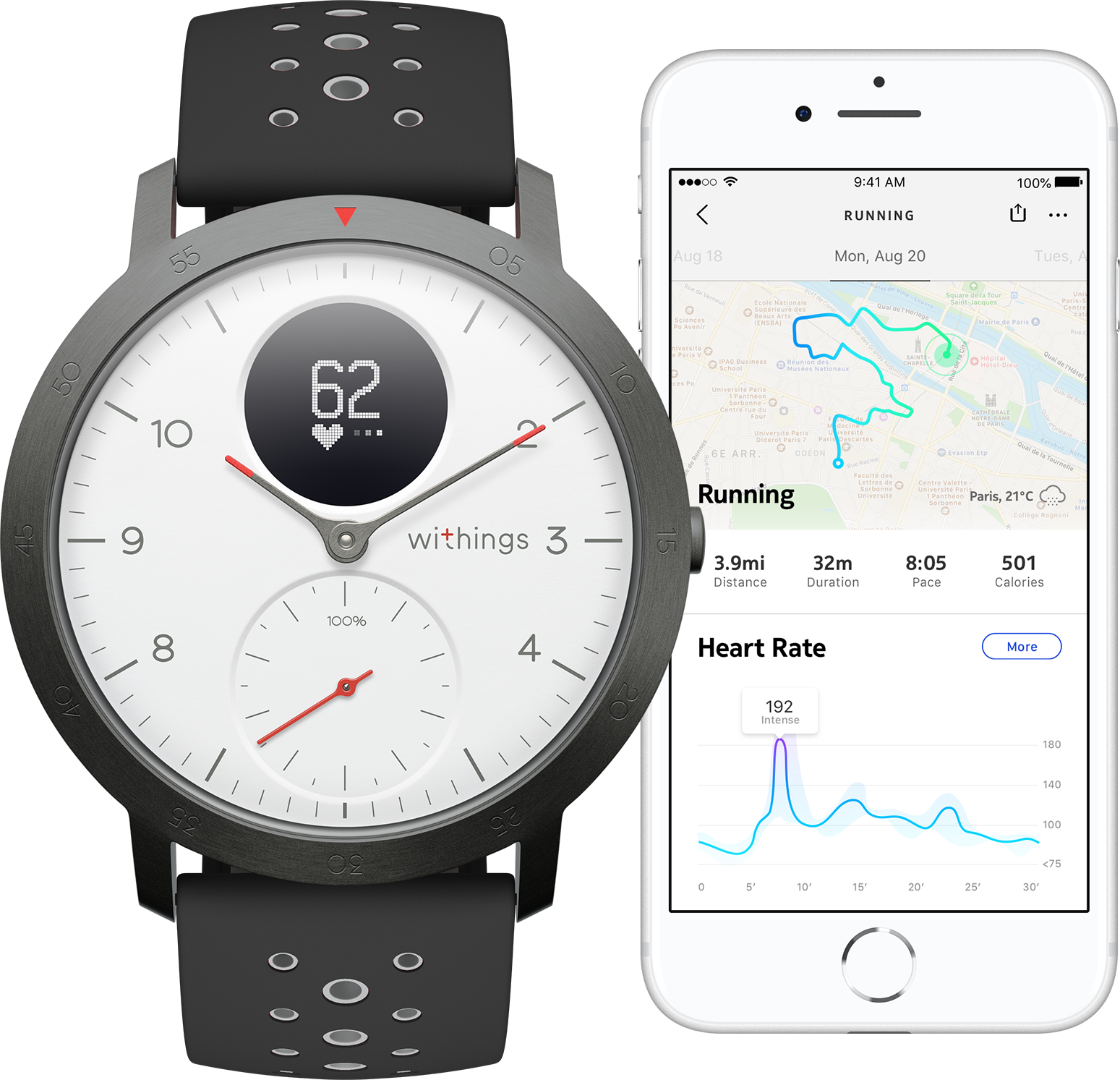 WITHINGS Steel HR Sport Zwart/Witte klok
