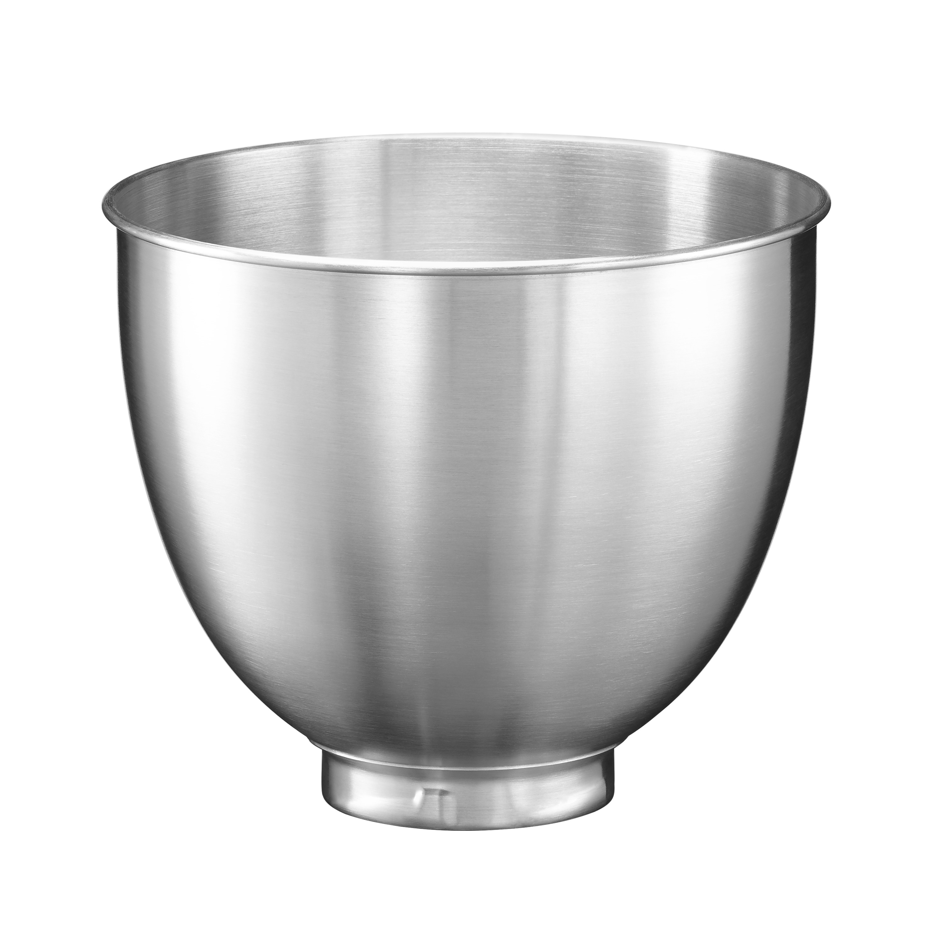 Edelstahl-KitchenAid-Rührschüssel. Es hat eine glatte, glänzende Oberfläche.