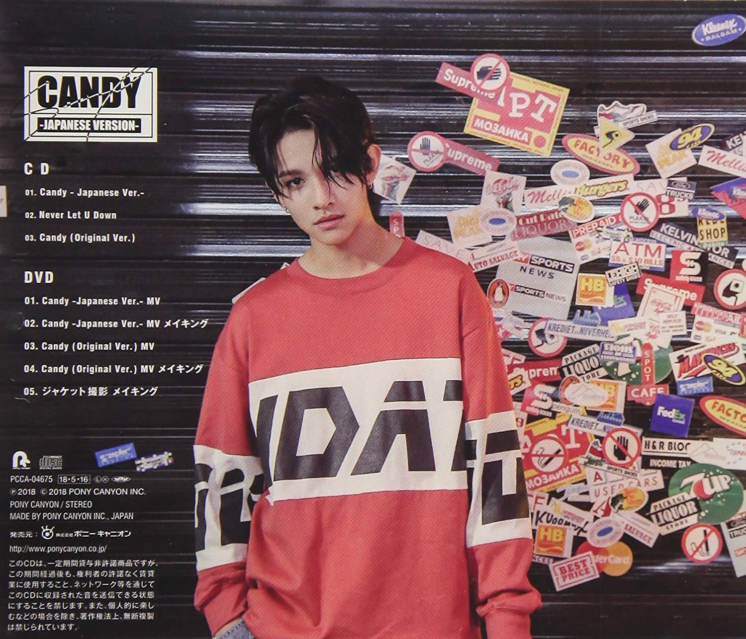 CD cover with a young man in a red sweater and stickers on the background.