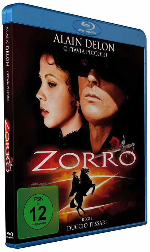 Eine Blu-ray-Filmhülle mit dem Filmtitel 'Zorro'. Das Cover zeigt zwei Personen und ein Pferd.