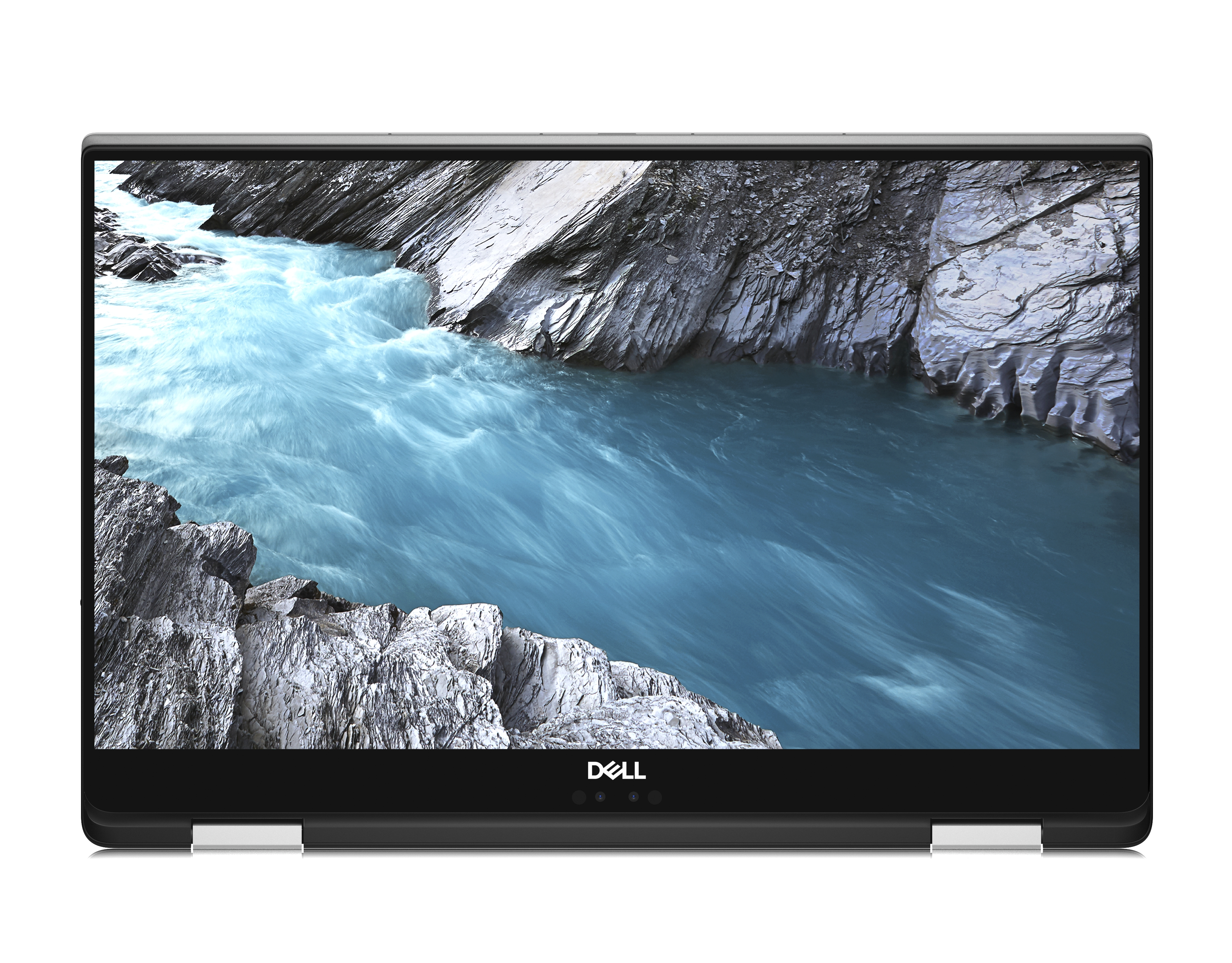 Ein Laptop, der eine Flussszene auf dem Bildschirm zeigt.