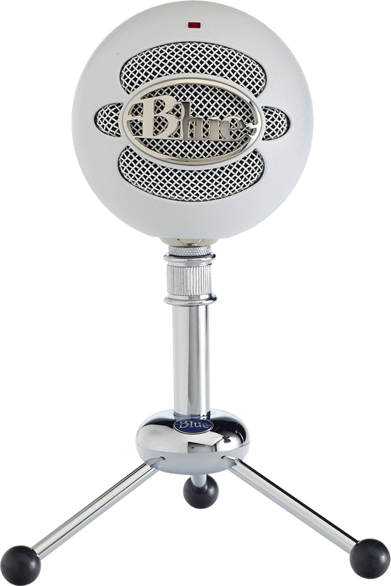 Un microphone Blue Yeti argenté sur un pied chromé avec une base noire.