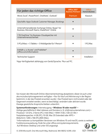 Office 365 Business Premium 2019 (1 Benutzer/15 Geräte/1 Jahr) - PC/MAC - Deutsch
