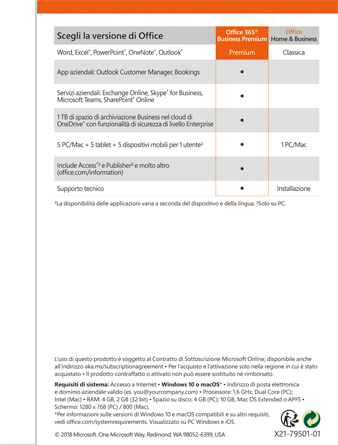 Office 365 Business Premium 2019 (1 utente/15 dispositivi/1 anno) - PC/MAC - Italienisch