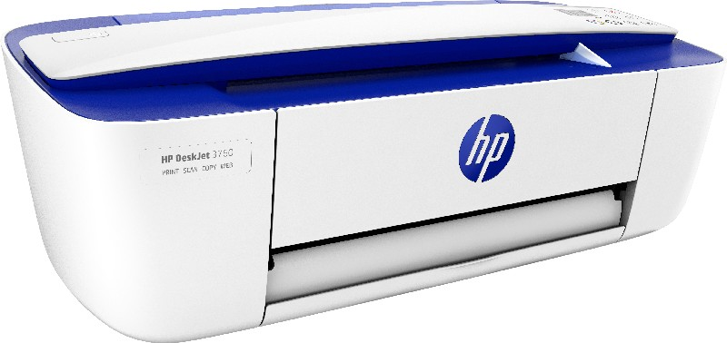 Una impresora HP DeskJet blanca y azul. Tiene el logotipo de HP y el número de modelo.